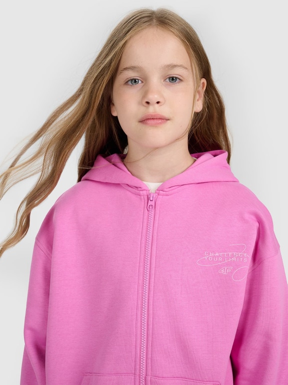 Dziewczęca bluza rozpinana z kapturem 4F 4FJWAW25TSWSF1941 - różowa