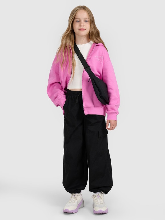 Dziewczęca bluza rozpinana z kapturem 4F 4FJWAW25TSWSF1941 - różowa