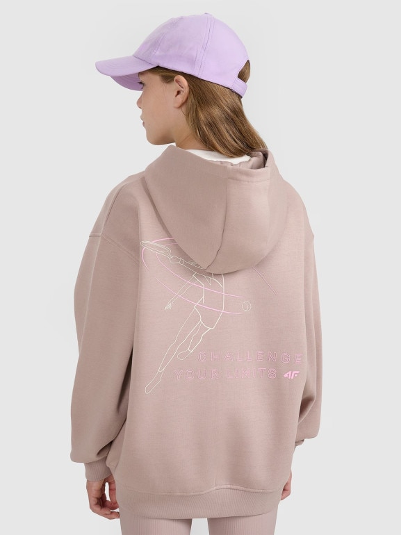 Dziewczęca bluza rozpinana z kapturem 4F 4FJWAW25TSWSF1941 - beżowa