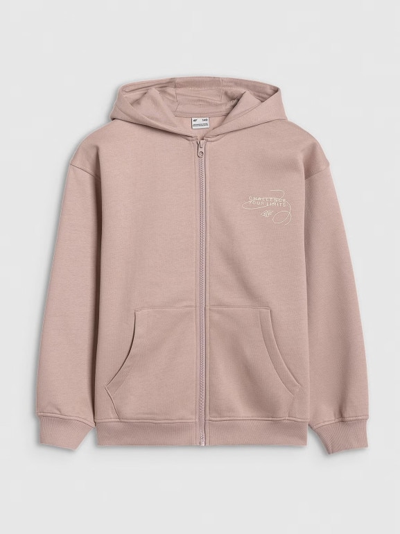 Dziewczęca bluza rozpinana z kapturem 4F 4FJWAW25TSWSF1941 - beżowa