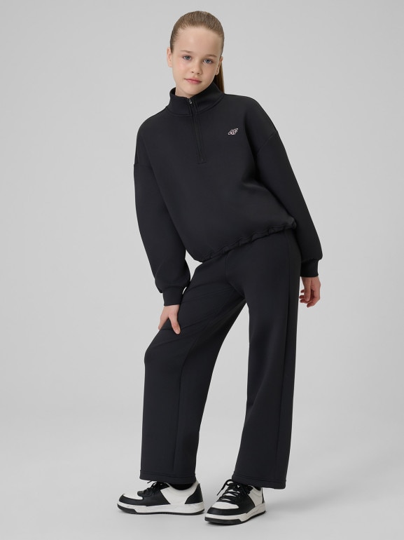 Dziewczęca bluza treningowa bez kaptura 4F 4FJRSS26TFSWF0990 - czarna