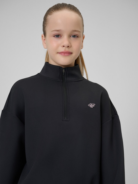 Dziewczęca bluza treningowa bez kaptura 4F 4FJRSS26TFSWF0990 - czarna