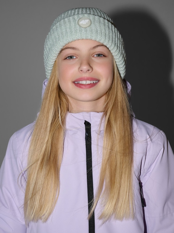 Dziewczęca czapka zimowa odblaskowa 4F 4FJRAW25ACAPF0750 - zielona