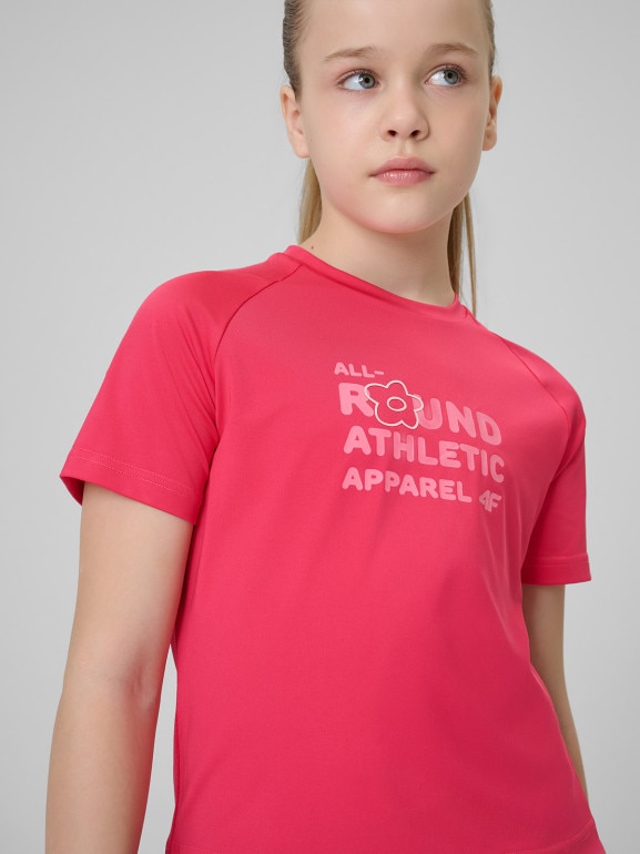 Dziewczęca koszulka treningowa 4F 4FJWSS26TFTSF1962 - różowa