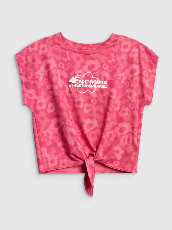 Dziewczęca koszulka treningowa z nadrukiem 4F 4FJWSS26TFTSF1965 - różowa