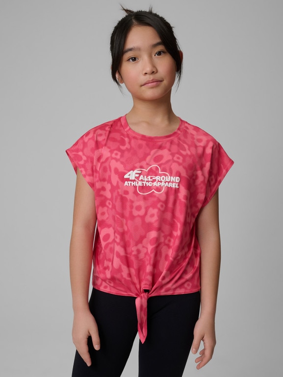 Dziewczęca koszulka treningowa z nadrukiem 4F 4FJWSS26TFTSF1965 - różowa