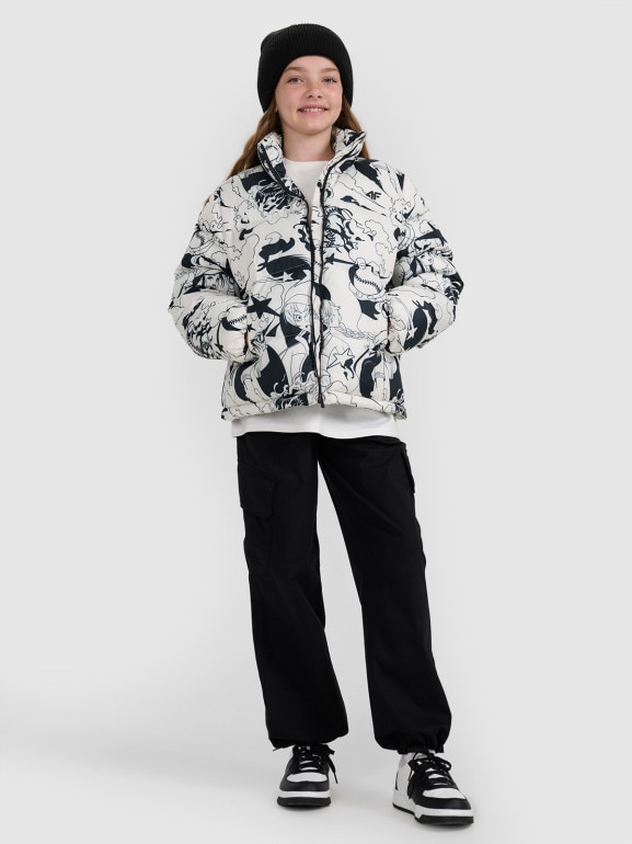 Dziewczęca kurtka pikowana z kapturem 4F 4FJRAW25TDJAF0748 - biała