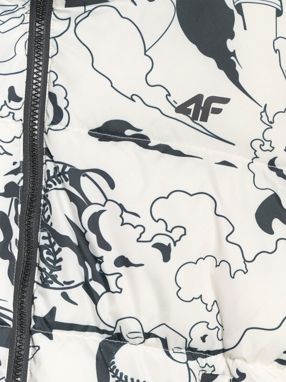 Dziewczęca kurtka pikowana z kapturem 4F 4FJRAW25TDJAF0748 - biała