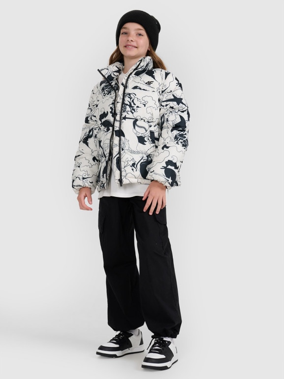 Dziewczęca kurtka pikowana z kapturem 4F 4FJRAW25TDJAF0748 - biała