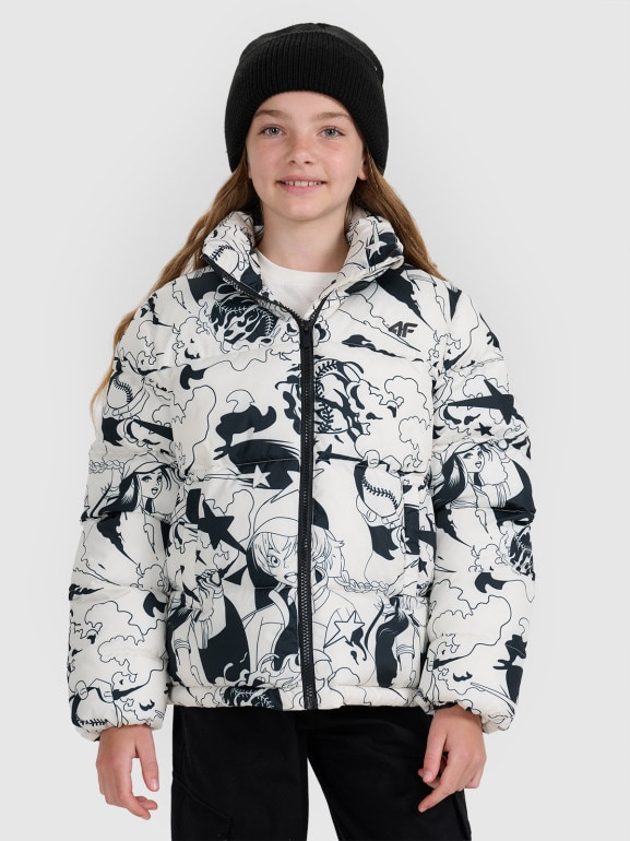 Dziewczęca kurtka pikowana z kapturem 4F 4FJRAW25TDJAF0748 - biała