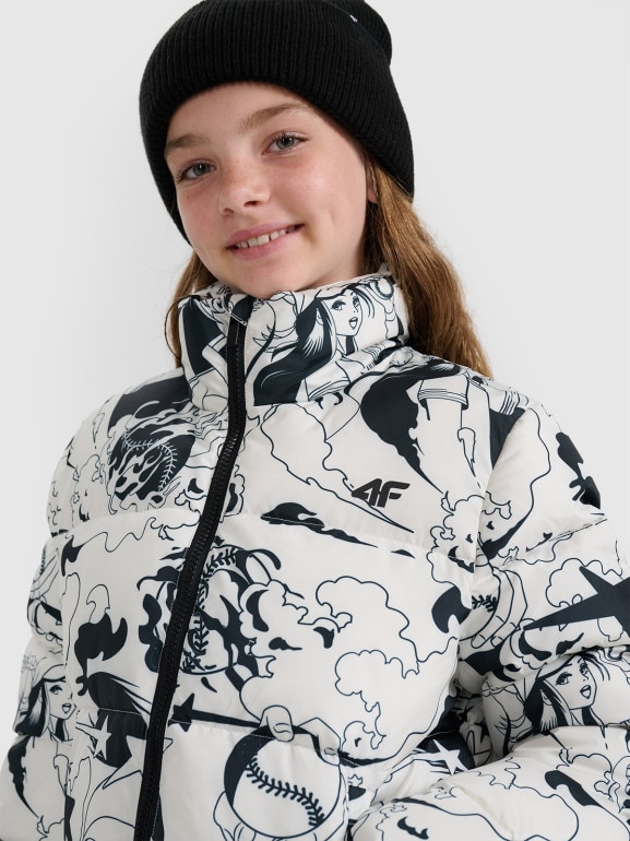 Dziewczęca kurtka pikowana z kapturem 4F 4FJRAW25TDJAF0748 - biała