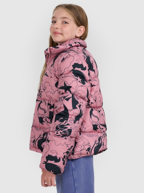 Dziewczęca kurtka pikowana z kapturem 4F 4FJRAW25TDJAF0748 - rożowa