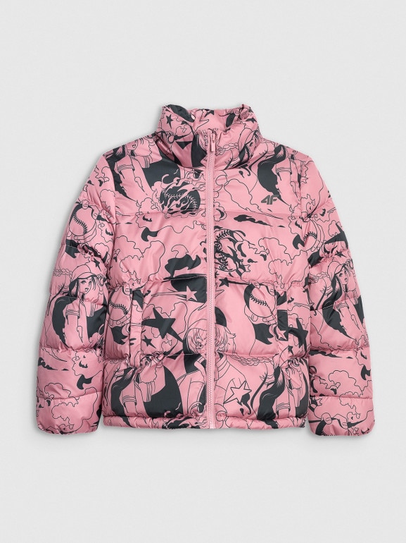 Dziewczęca kurtka pikowana z kapturem 4F 4FJRAW25TDJAF0748 - rożowa