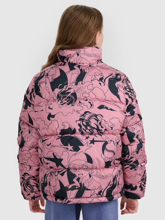 Dziewczęca kurtka pikowana z kapturem 4F 4FJRAW25TDJAF0748 - rożowa