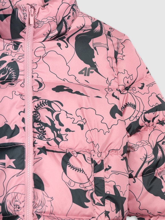 Dziewczęca kurtka pikowana z kapturem 4F 4FJRAW25TDJAF0748 - rożowa