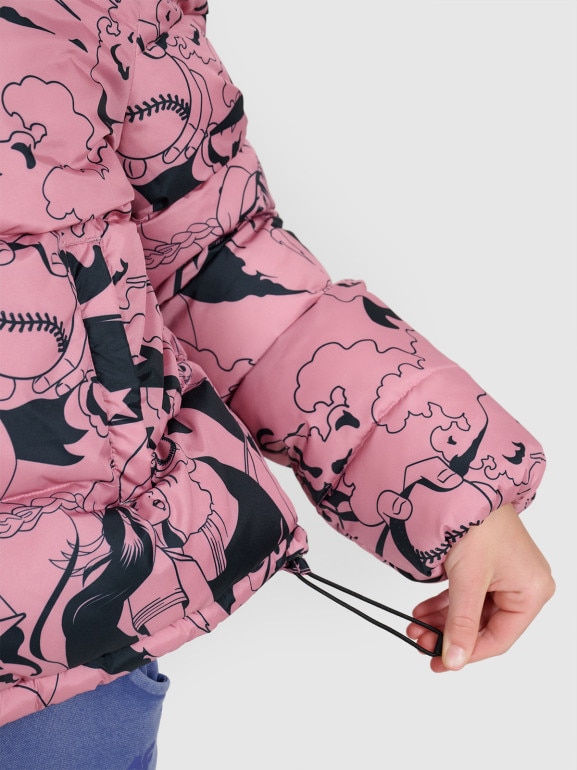 Dziewczęca kurtka pikowana z kapturem 4F 4FJRAW25TDJAF0748 - rożowa