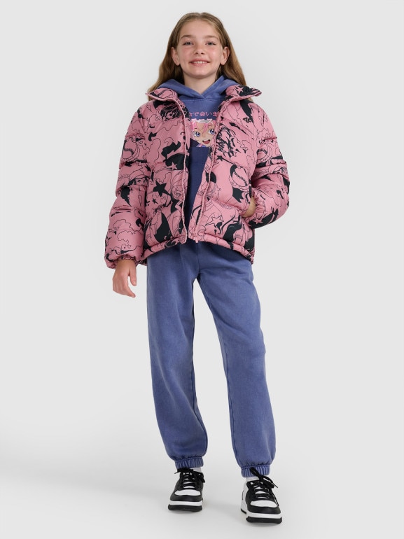 Dziewczęca kurtka pikowana z kapturem 4F 4FJRAW25TDJAF0748 - rożowa