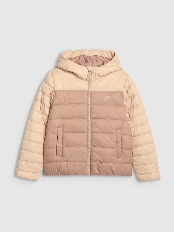 Dziewczęca kurtka puchowa pikowana 4F 4FJRAW25TDJAF0771 - beżowa