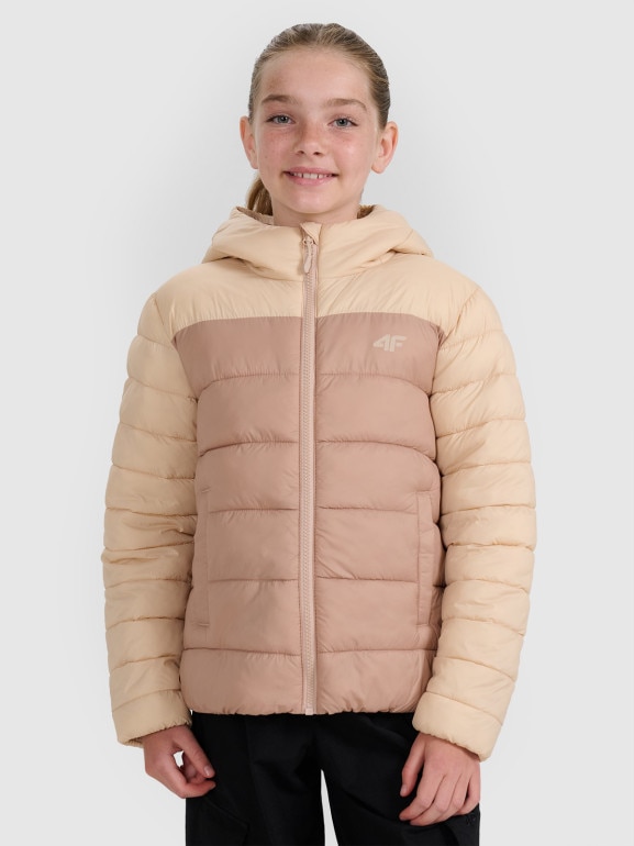 Dziewczęca kurtka puchowa pikowana 4F 4FJRAW25TDJAF0771 - beżowa