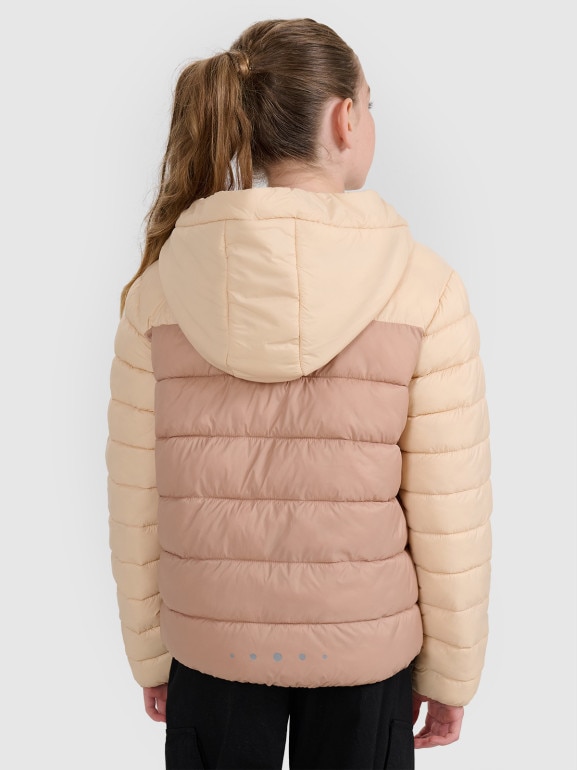 Dziewczęca kurtka puchowa pikowana 4F 4FJRAW25TDJAF0771 - beżowa