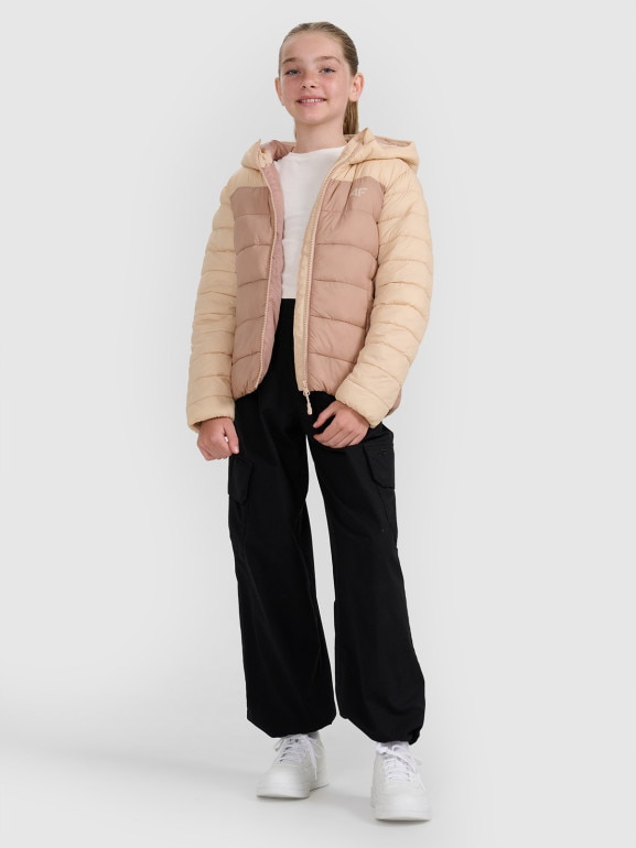 Dziewczęca kurtka puchowa pikowana 4F 4FJRAW25TDJAF0771 - beżowa