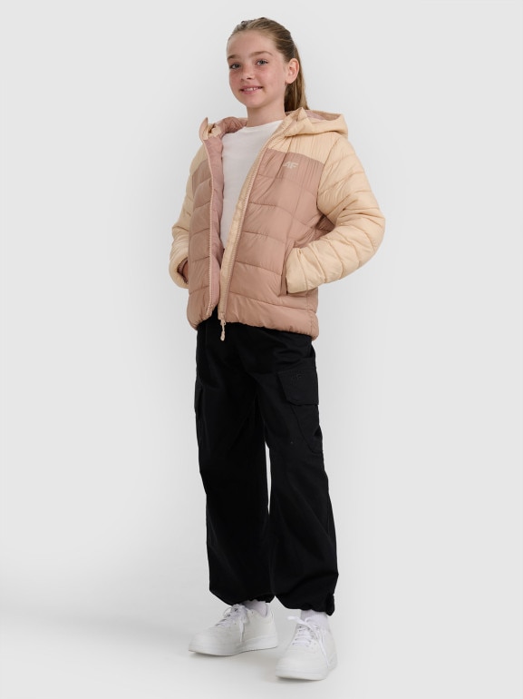 Dziewczęca kurtka puchowa pikowana 4F 4FJRAW25TDJAF0771 - beżowa