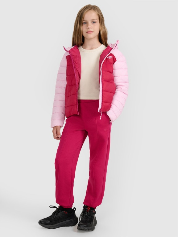 Dziewczęca kurtka puchowa pikowana 4F 4FJRAW25TDJAF0771 - różowa
