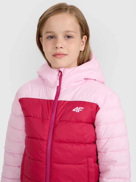 Dziewczęca kurtka puchowa pikowana 4F 4FJRAW25TDJAF0771 - różowa