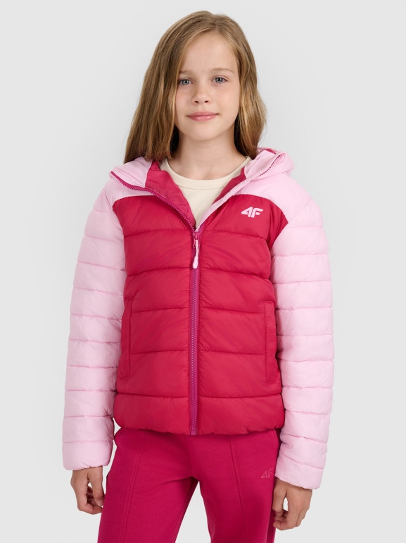 Dziewczęca kurtka puchowa pikowana 4F 4FJRAW25TDJAF0771 - różowa