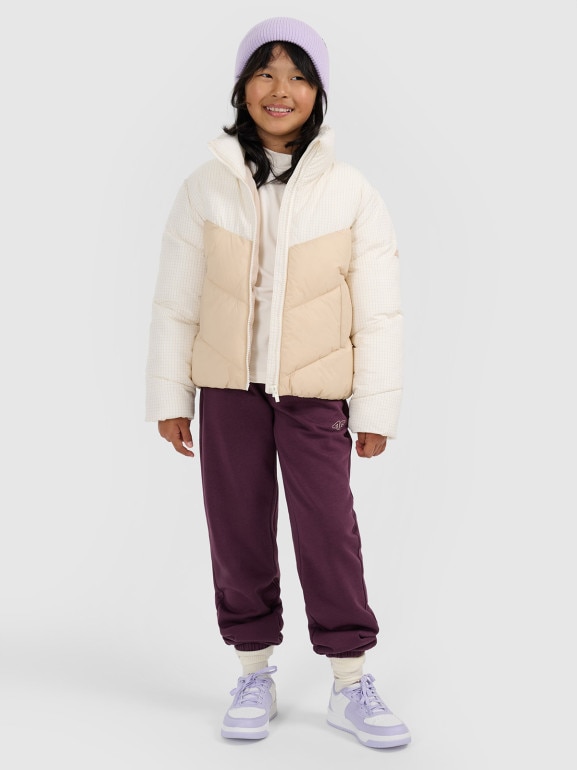 Dziewczęca kurtka puchowa pikowana 4F 4FJRAW25TDJAF0807 - beżowa