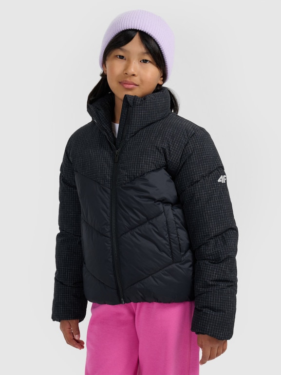 Dziewczęca kurtka puchowa pikowana 4F 4FJRAW25TDJAF0807 - czarna