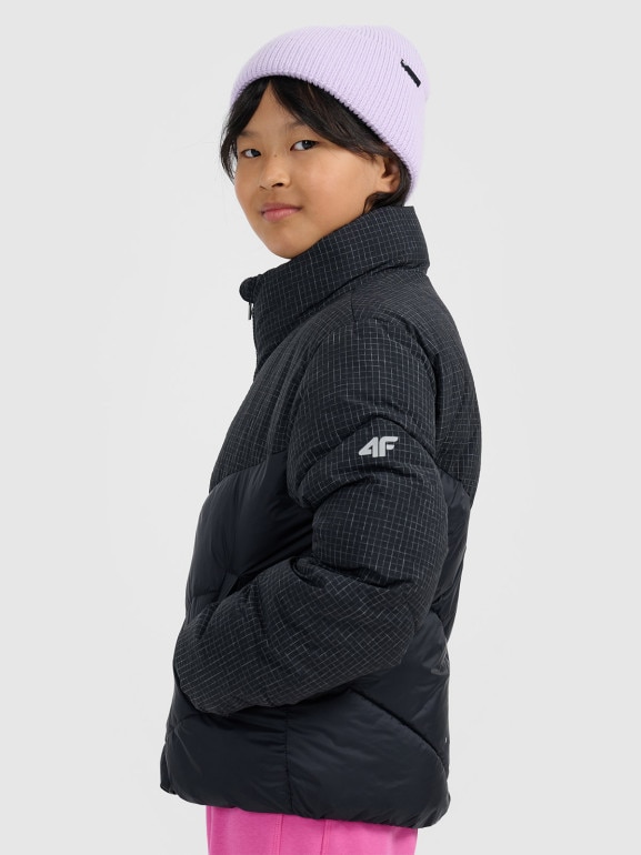 Dziewczęca kurtka puchowa pikowana 4F 4FJRAW25TDJAF0807 - czarna