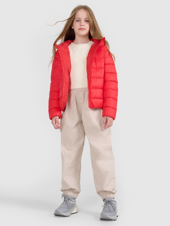 Dziewczęca kurtka puchowa pikowana 4F 4FJRAW25TDJAF0816 - czerwona