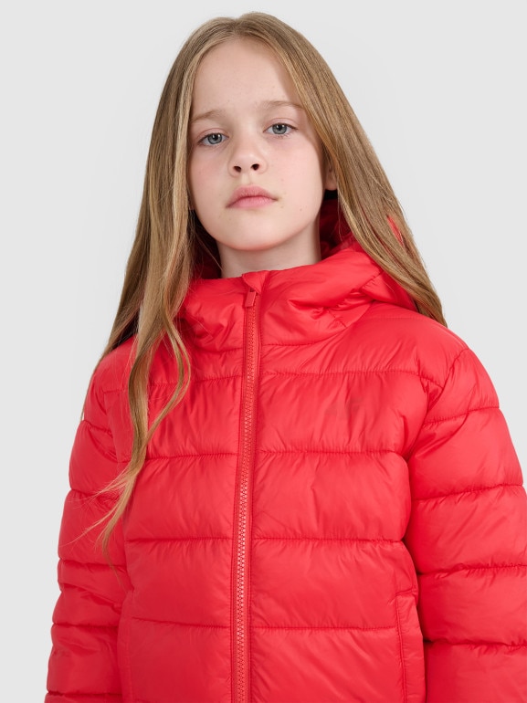Dziewczęca kurtka puchowa pikowana 4F 4FJRAW25TDJAF0816 - czerwona