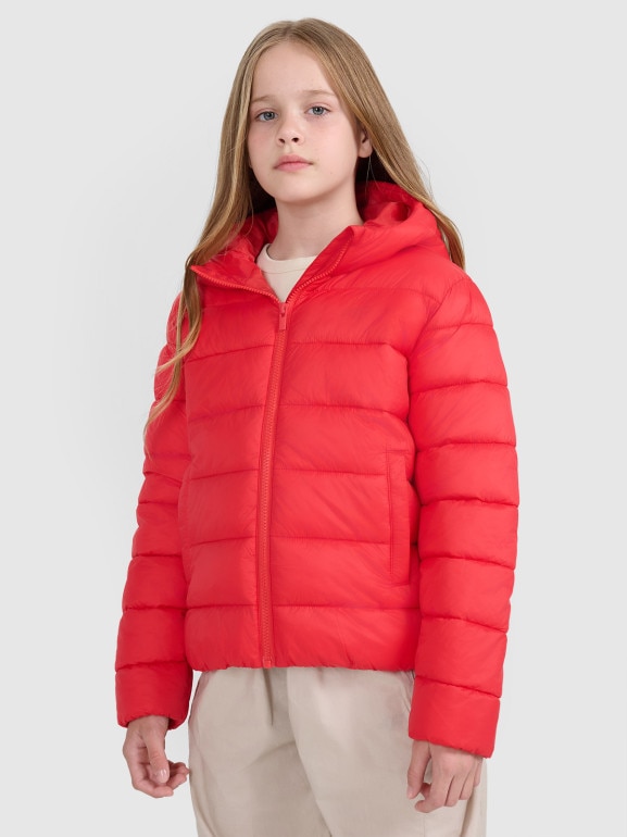 Dziewczęca kurtka puchowa pikowana 4F 4FJRAW25TDJAF0816 - czerwona