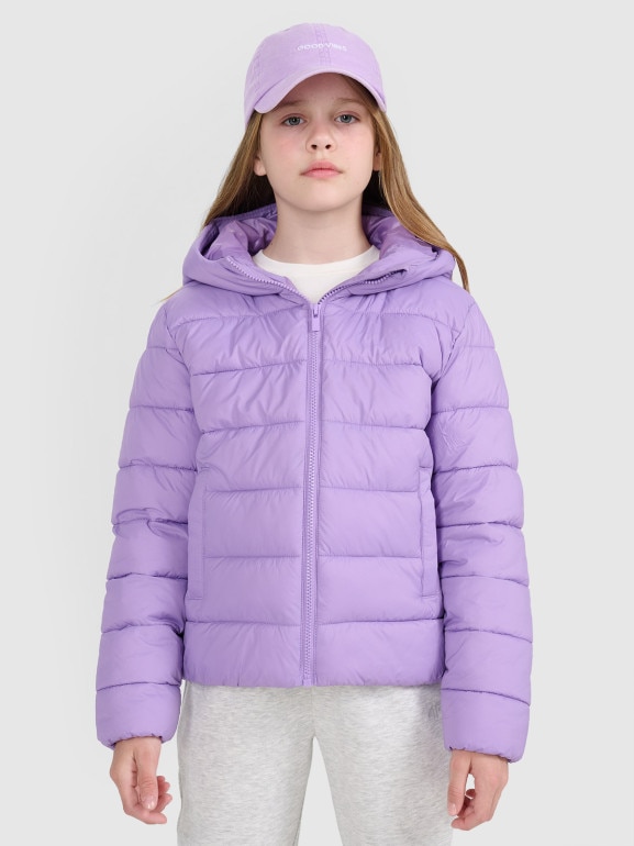 Dziewczęca kurtka puchowa pikowana 4F 4FJRAW25TDJAF0816 - fioletowa