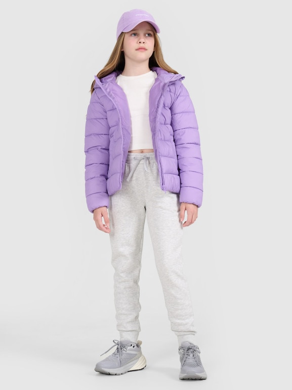 Dziewczęca kurtka puchowa pikowana 4F 4FJRAW25TDJAF0816 - fioletowa
