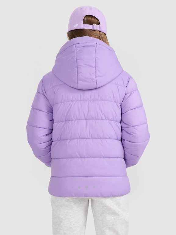 Dziewczęca kurtka puchowa pikowana 4F 4FJRAW25TDJAF0816 - fioletowa