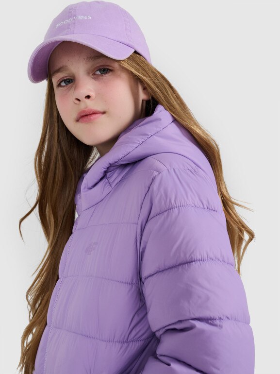 Dziewczęca kurtka puchowa pikowana 4F 4FJRAW25TDJAF0816 - fioletowa