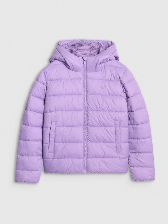 Dziewczęca kurtka puchowa pikowana 4F 4FJRAW25TDJAF0816 - fioletowa