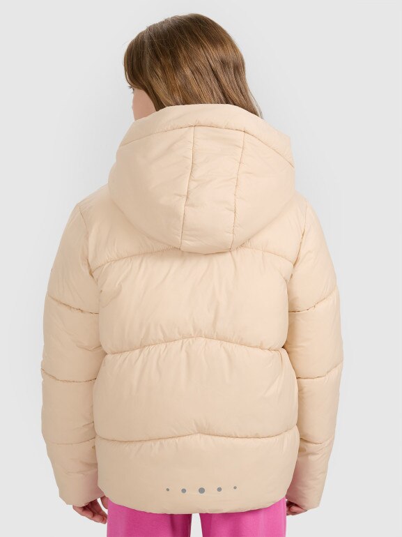 Dziewczęca kurtka puchowa pikowana 4F 4FJRAW25TDJAF0817 - beżowa