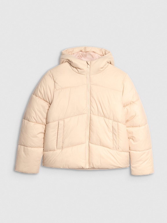 Dziewczęca kurtka puchowa pikowana 4F 4FJRAW25TDJAF0817 - beżowa