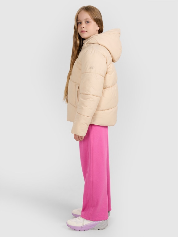 Dziewczęca kurtka puchowa pikowana 4F 4FJRAW25TDJAF0817 - beżowa