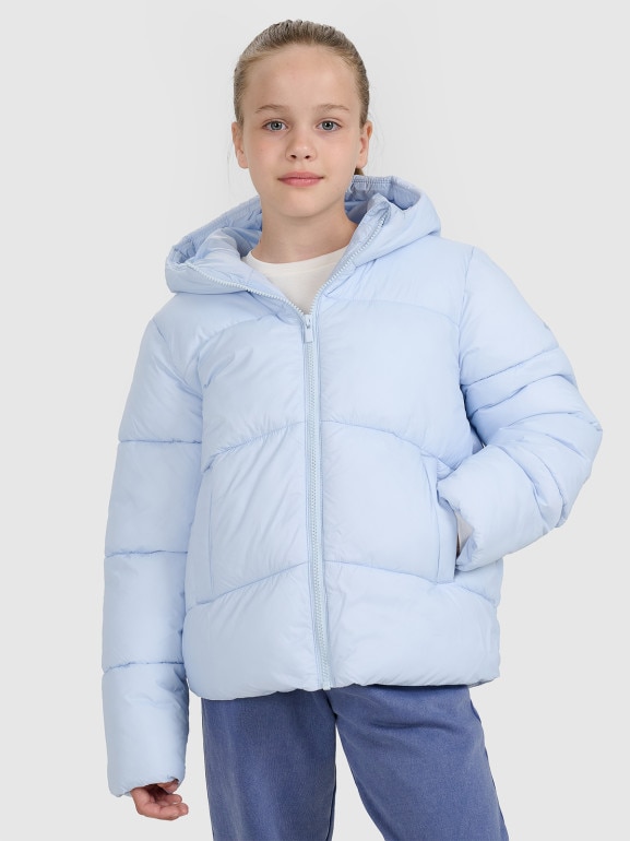 Dziewczęca kurtka puchowa pikowana 4F 4FJRAW25TDJAF0817 - niebieska