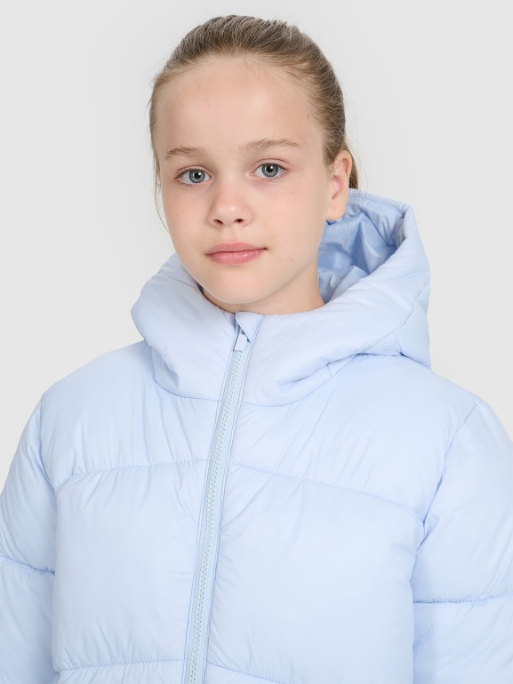 Dziewczęca kurtka puchowa pikowana 4F 4FJRAW25TDJAF0817 - niebieska