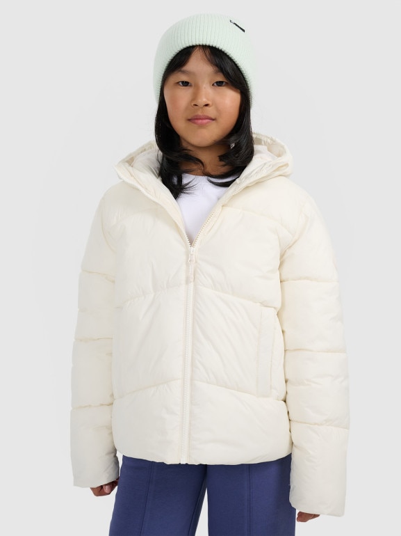 Dziewczęca kurtka puchowa pikowana 4F 4FJRAW25TDJAF0825 - biała