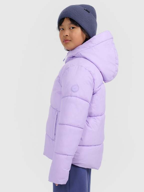 Dziewczęca kurtka puchowa pikowana 4F 4FJRAW25TDJAF0825 - fioletowa