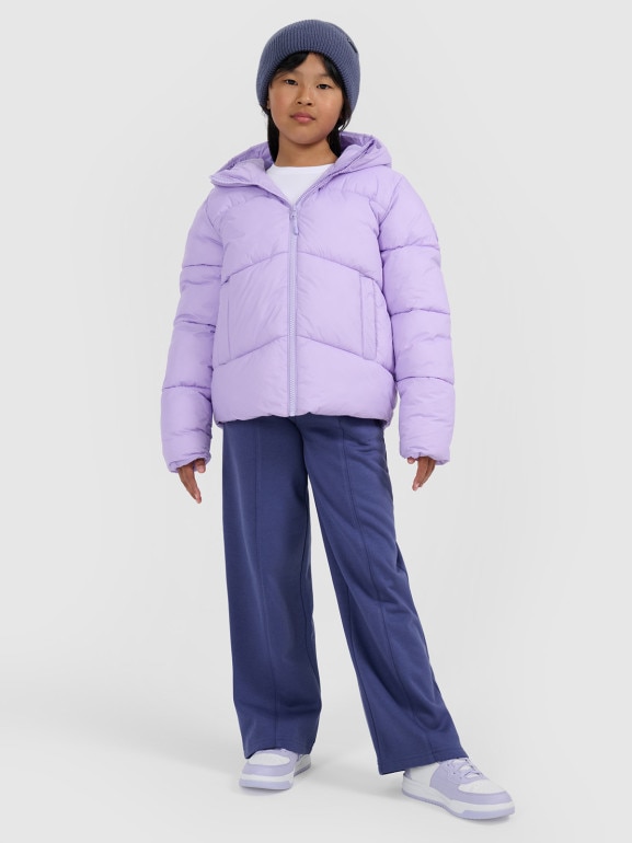 Dziewczęca kurtka puchowa pikowana 4F 4FJRAW25TDJAF0825 - fioletowa