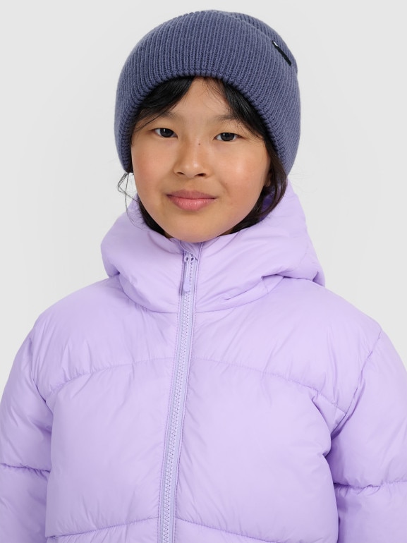 Dziewczęca kurtka puchowa pikowana 4F 4FJRAW25TDJAF0825 - fioletowa