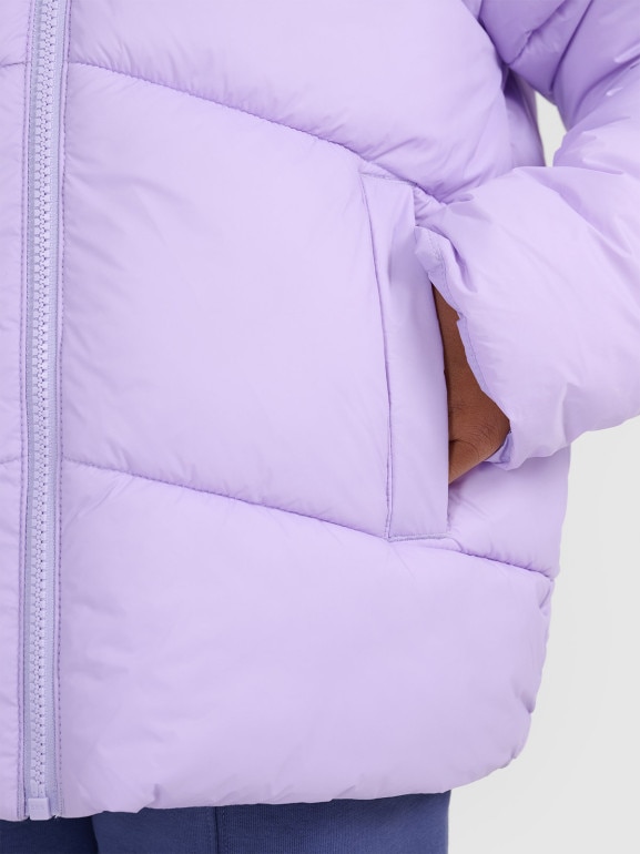 Dziewczęca kurtka puchowa pikowana 4F 4FJRAW25TDJAF0825 - fioletowa